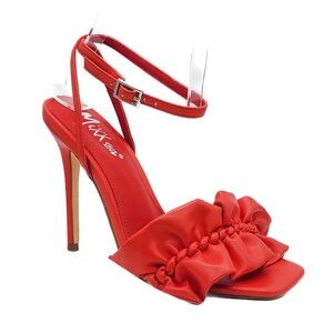 Red Ruched Strap High Heel Sandals Size 10